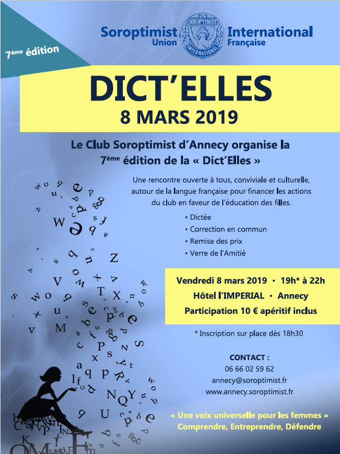 Affiche pour Dict'Elles, du Club Soroptimist / 8 Mars 2019 L'Impérial Annecy Affiche pour Dict'Elles, du Club Soroptimist / 8 Mars 2019 L'Impérial Annecy