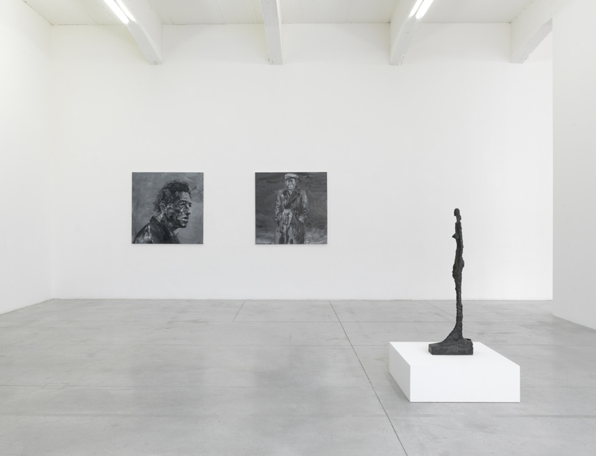 Yan Pei-Ming. Alberto Giacometti 2017. L'unique portrait-On Kawara 2017. A. Giacometti Femme de VeniseV 1956. Centre POmpidou (Photo André Morin)