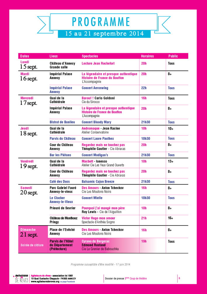 Coup de Théatre, De l’Agitation à Annecy ! Coup de Théatre, De l’Agitation à Annecy !
