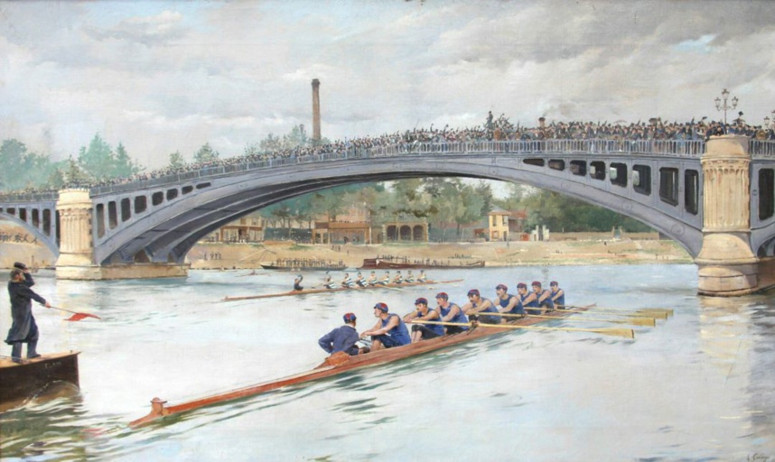 Match annuel entre la Société Nautique de La Marne et le Rowing Club (1883), huile sur toile de Ferdinand Gueldry © Nogeanrt-sur-marne, musée intercommunal Match annuel entre la Société Nautique de La Marne et le Rowing Club (1883), huile sur toile de Ferdinand Gueldry © Nogeanrt-sur-marne, musée intercommunal